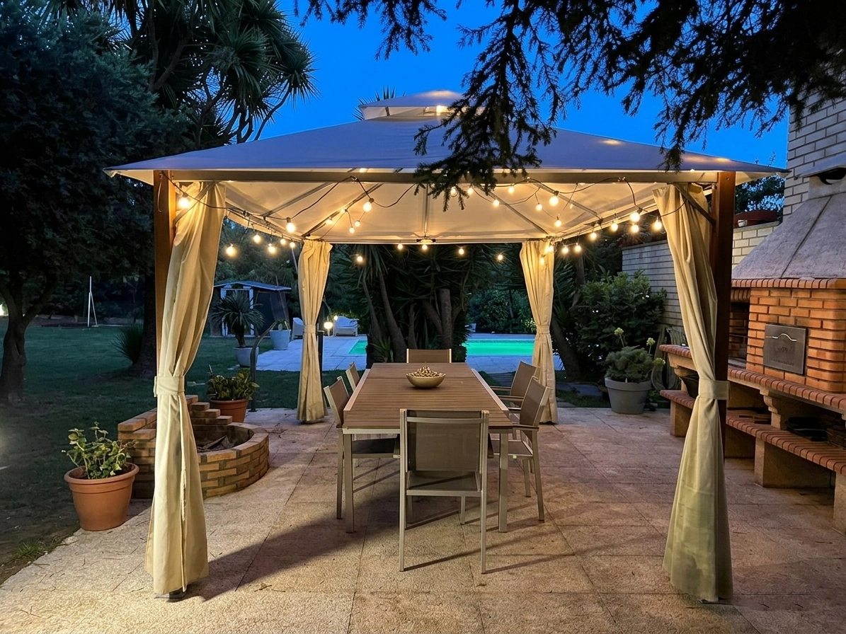 Pérgola iluminada Villa 408 à noite
